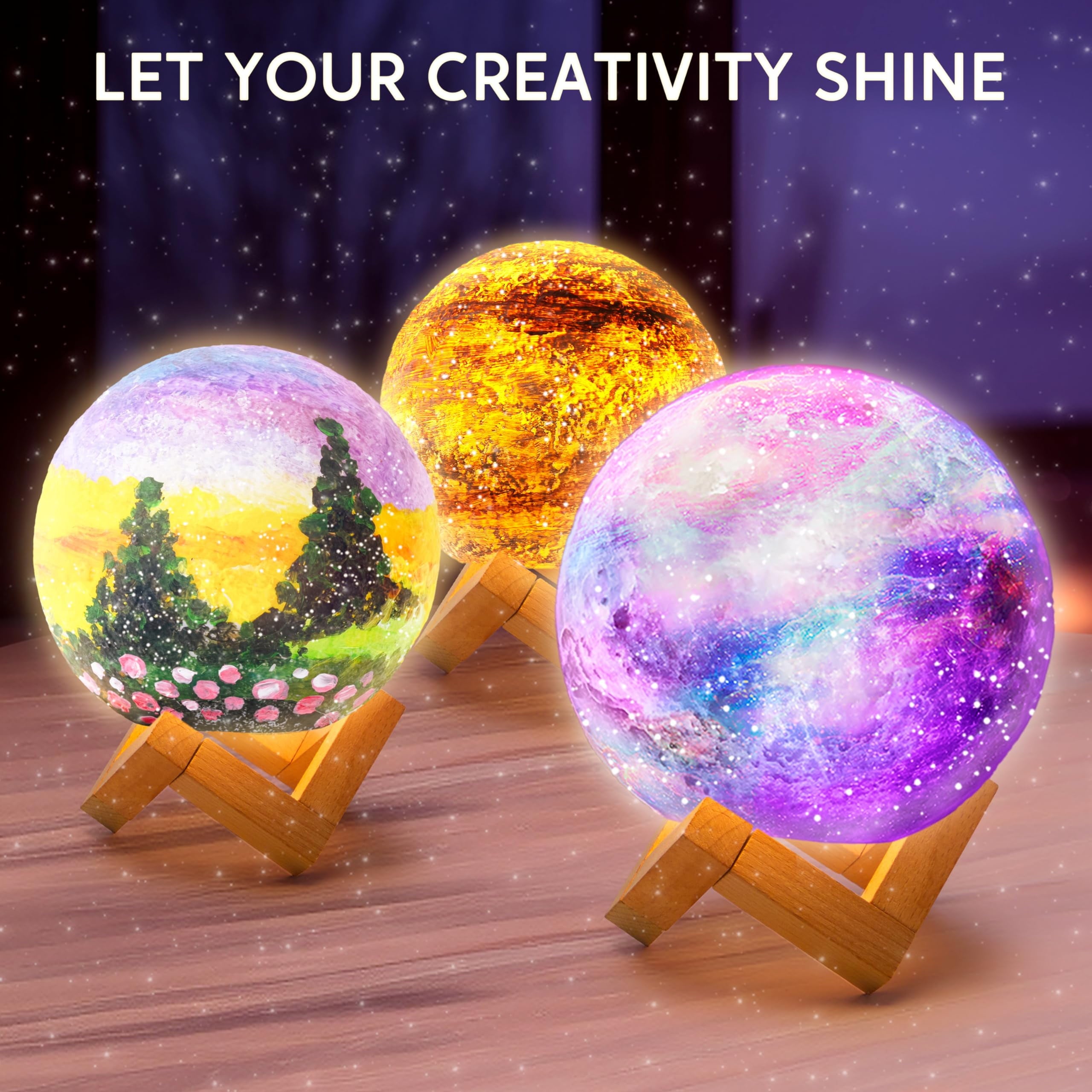 DIY 3D Moon Lamp Painting Kit, Paint Your Own Moon Light Arts and Crafts Kit for Kids 6 8 10 12, Christmas Birthday Gifts for Boys Girls