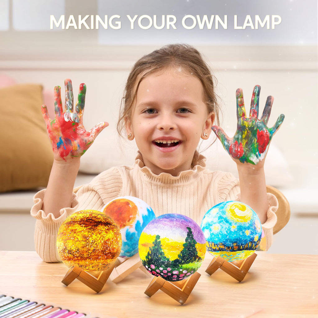 DIY 3D Moon Lamp Painting Kit, Paint Your Own Moon Light Arts and Crafts Kit for Kids 6 8 10 12, Christmas Birthday Gifts for Boys Girls